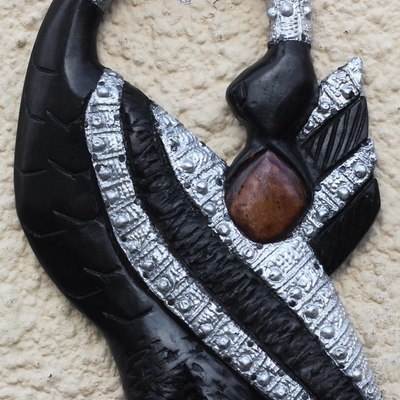 Wood and aluminum wall sculpture, 'Sankofa Gleam' - Wood and Aluminum Sankofa Wall Sculpture from Ghana