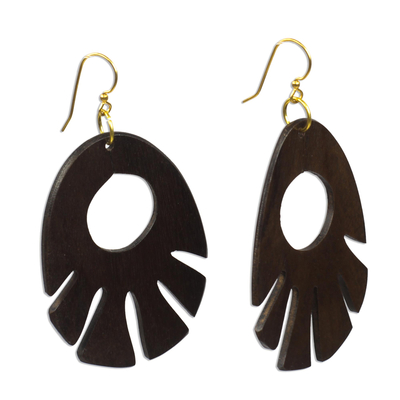 Ebony wood dangle earrings, 'Labadi Breeze' - Ebony Wood Dangle Earrings Hand Made in Ghana