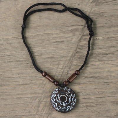 Wood beaded pendant necklace, 'Brilliant Light' - Wood Pendant Necklace Hand Crafted in Ghana