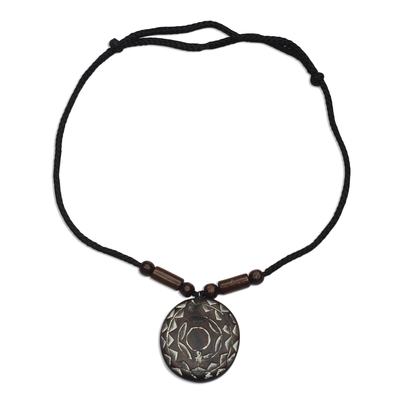 Wood beaded pendant necklace, 'Brilliant Light' - Wood Pendant Necklace Hand Crafted in Ghana