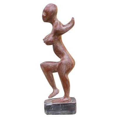 Wood sculpture, 'Posing Woman' - Rustic Sese Wood Female Form Sculpture from Ghana