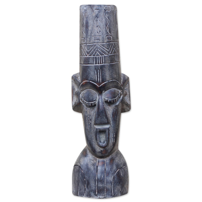 African wood mask, 'African Bust' - Hand-Carved African Wood Bust Mask from Ghana