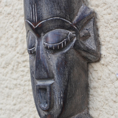 African wood mask, 'African Bust' - Hand-Carved African Wood Bust Mask from Ghana