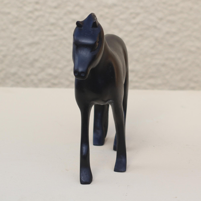 Wood sculpture, 'Black Horse' - Hand-Carved Sese Wood Horse Sculpture from Ghana