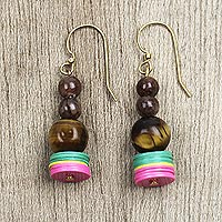 Eco-Friendly Agate and Tiger's Eye Beaded Dangle Earrings,'Eco-Friendly Amazement'