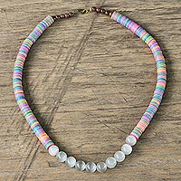 Cat's eye and agate beaded necklace, 'Eco Admiration' - Cat's Eye and Agate Beaded Necklace from Ghana