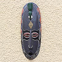 African wood mask, 'Suumo Bird' - Bird-Themed African Wood Mask in Grey from Ghana