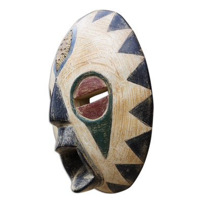 Máscara de madera africana - Máscara africana de madera de sésé y latón de Ghana