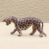Wood sculpture, 'Roaring Cat' - Rustic Wild Cat Sese Wood Sculpture from Ghana
