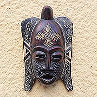 African wood mask, 'Puno Festivity' - Puno Tribe African Wood Mask from Ghana