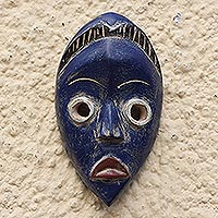 African wood mask, 'Blue Dan' - Rustic Dan Tribe African Wood Mask from Ghana
