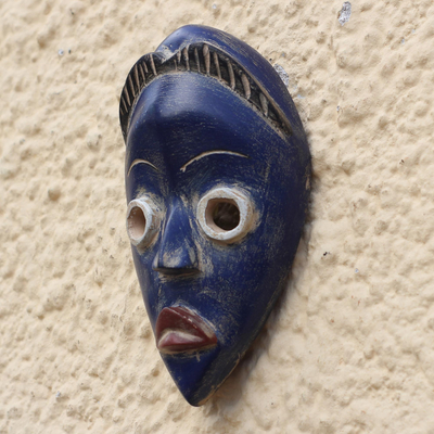 African wood mask, 'Blue Dan' - Rustic Dan Tribe African Wood Mask from Ghana