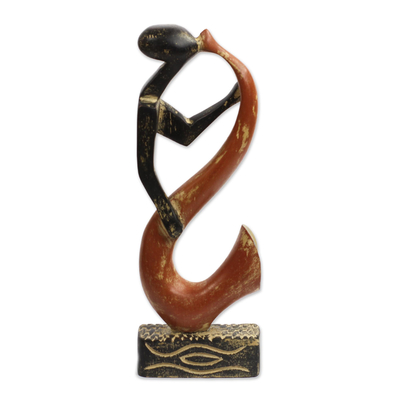Wood sculpture, 'Horn Figure' - Rustic Music-Themed Sese Wood Sculpture from Ghana