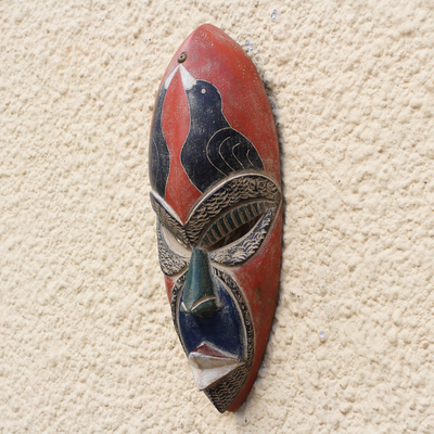 African wood mask, 'Suumo Birds' - Bird-Themed African Sese Wood Mask from Ghana