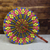 Cotton hand fan, 'Round Mesmerize' - Printed Round Cotton and Leather Hand Fan from Ghana (image 2) thumbail