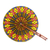 Cotton hand fan, 'Round Mesmerize' - Printed Round Cotton and Leather Hand Fan from Ghana thumbail