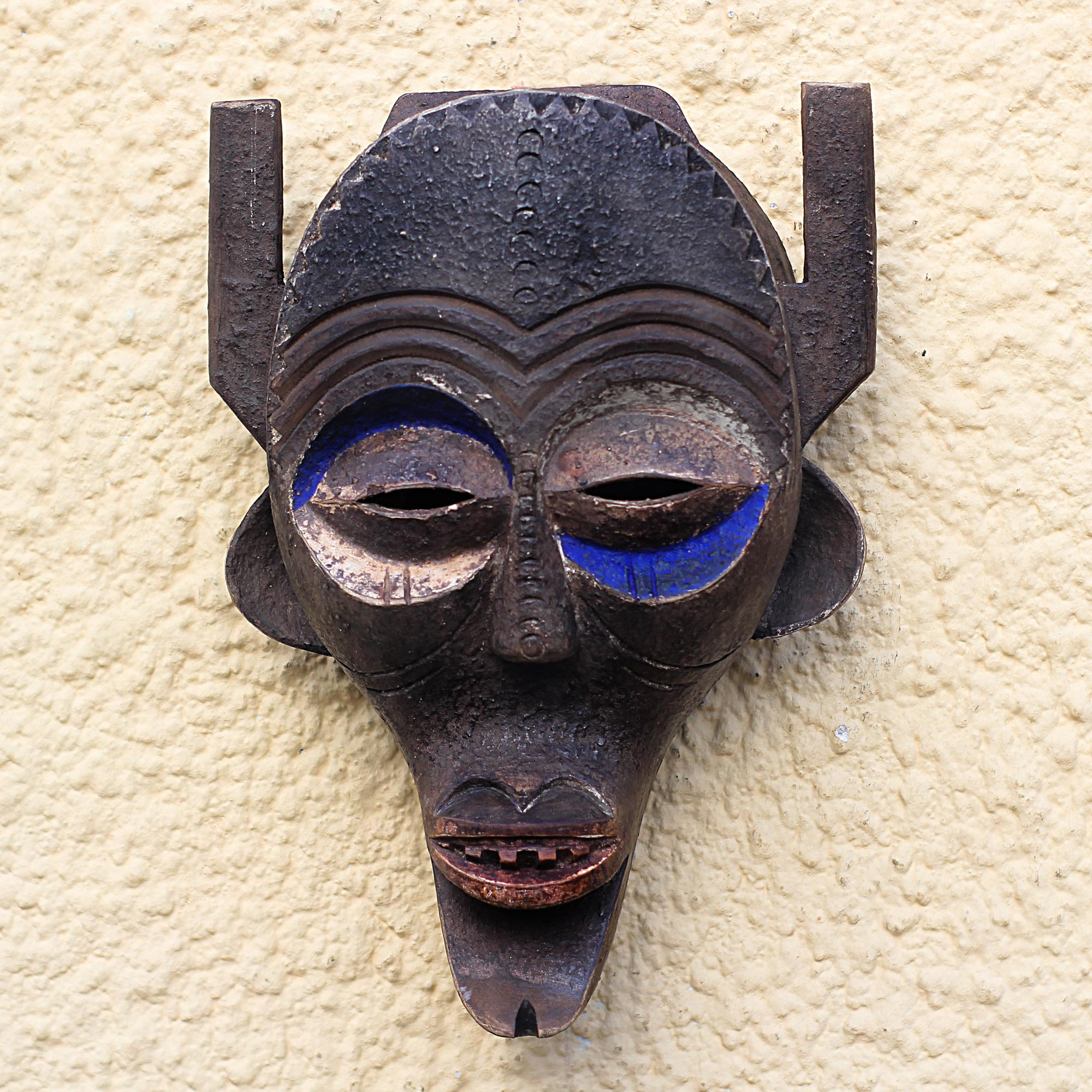 Zimba-Inspired African Wood Mask from Ghana - Zimba Horns | NOVICA