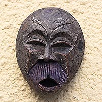 African wood mask, 'Howling Ape' - Rustic African Sese Wood Ape Mask from Ghana