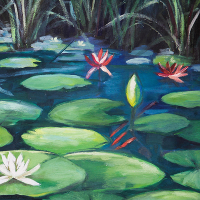 'Water Lilies' (2018) - Signed Nature-Themed Realist Painting from Ghana (2018)