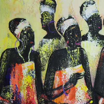 'Drum Beat' (2011) - Signed Expressionist Painting of African Drummers (2011)