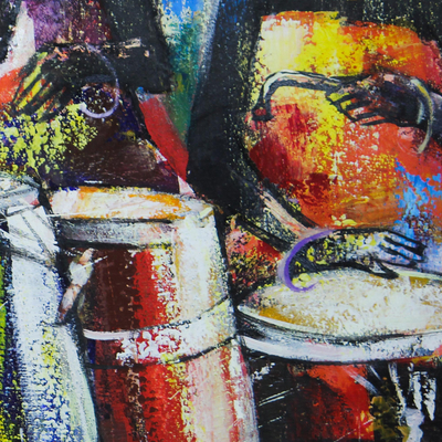 'Drum Beat' (2011) - Signed Expressionist Painting of African Drummers (2011)
