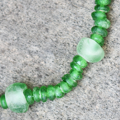 Recycled glass beaded necklace, 'Obaapa Green' - Green Recycled Glass Beaded Necklace from Ghana