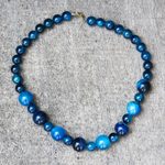 Agate beaded necklace, 'Blue Nsroma' - Blue Agate Beaded Necklace from Ghana