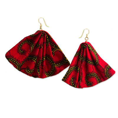 Printed Cotton Dangle Earrings in Red from Ghana