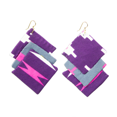 Square Cotton Fabric Dangle Earrings from Ghana