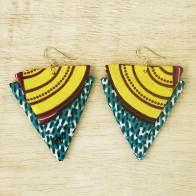 Cotton fabric dangle earrings, Klenam Triangles