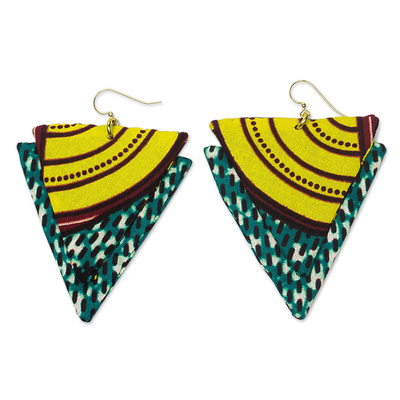 Triangular Cotton Fabric Dangle Earrings from Ghana