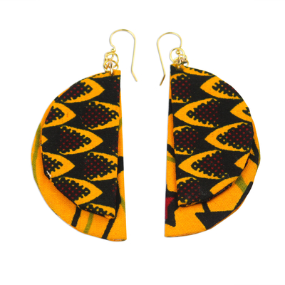 Star Motif Cotton Fabric Dangle Earrings from Ghana