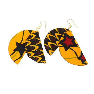 Cotton fabric dangle earrings, 'Selikem Stars' - Star Motif Cotton Fabric Dangle Earrings from Ghana