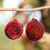 Cotton and recycled glass beaded fabric earrings, 'Red Kaklo' - Red Cotton and Recycled Glass Beaded Fabric Earrings thumbail