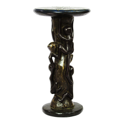 Wood accent table, 'Family Tree' - Tree-Themed Rustic Wood Accent Table from Ghana