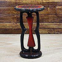 Wood accent table, 'Nkonsonkonson Pride' - Adinkra-Themed Sese Wood Accent Table from Ghana