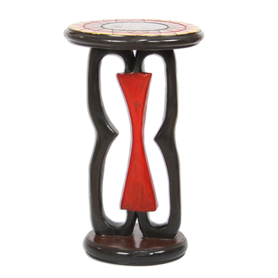 Adinkra-Themed Sese Wood Accent Table from Ghana