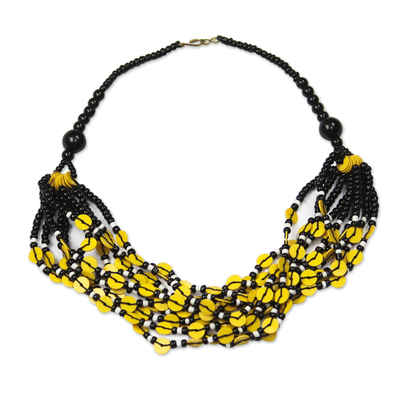Black and Yellow Ghanaian Necklace of Recycled Beads