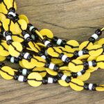 Glass beaded necklace, 'Yellow Ghanaian Thank You' - Black and Yellow Ghanaian Necklace of Recycled Beads
