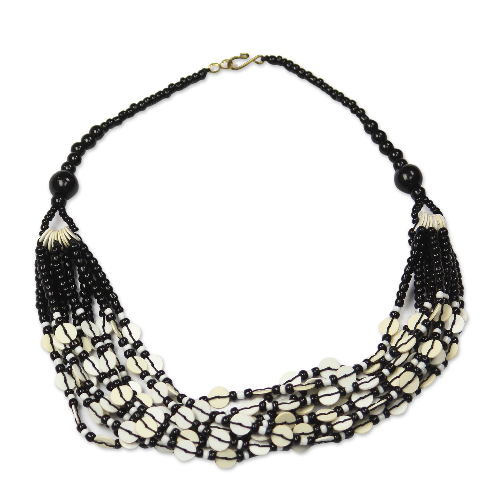 Black and White Ghanaian Necklace of Recycled Beads - White Ghanaian ...