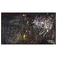 'Jazz Music III' - Signed Abstract Painting in Black from Ghana