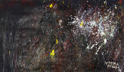 'Jazz Music III' - Signed Abstract Painting in Black from Ghana