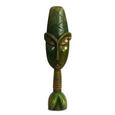 Wood sculpture, 'Green Fante' - Green Sese Wood Fante Fertility Doll Sculpture from Ghana