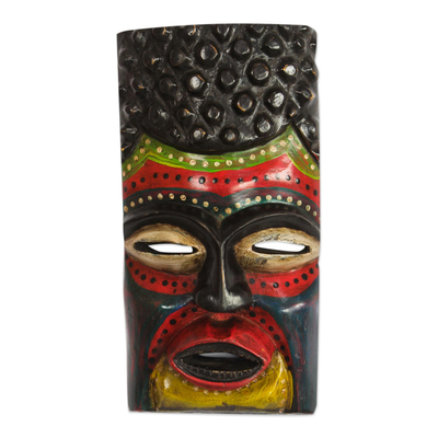 African wood mask, 'Colorful Rasta' - Rastafarian-Themed African Wood Mask from Ghana