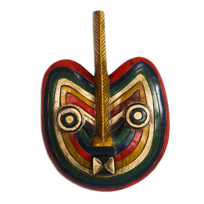 African wood mask, 'Fruit of Love' - Rainbow-Colored African Wood Mask from Ghana
