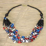 Glass beaded necklace, 'Colorful Ghanaian Thank You' - Red and Blue Ghanaian Necklace of Recycled Beads