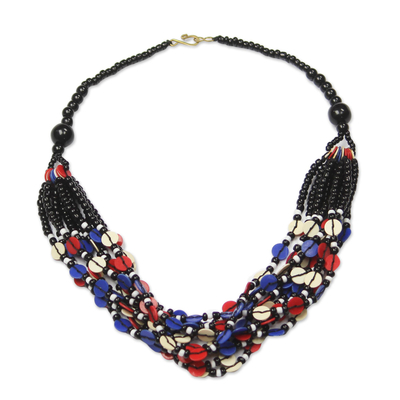 Red and Blue Ghanaian Necklace of Recycled Beads