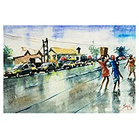 'Andoe Special' - Signed Impressionist Cityscape Painting from Ghana