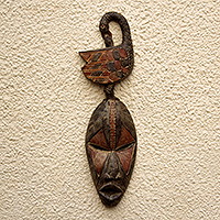 African wood mask, 'Sankofa Thoughts' - Sankofa-Themed African Wood Mask from Ghana