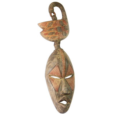 Máscara de madera africana - Máscara de madera africana con temática de Sankofa de Ghana